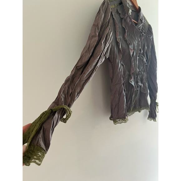 Anne Giorgio Crinkle Tie Up Dress Shirt Asymmetrical Gray Size Medium JL - Picture 5 of 9